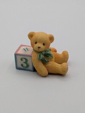 Cherished Teddies Bear with Number 3 Block (302856) 1997 Mini Figurine